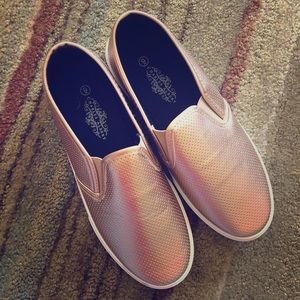 Rose gold slip ons